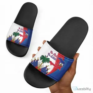 Haiti Independence Day Slide Sandals with Viv Haiti Viv Libete Slogan