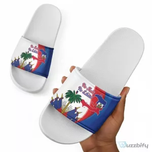 Haiti Independence Day Slide Sandals with Viv Haiti Viv Libete Slogan