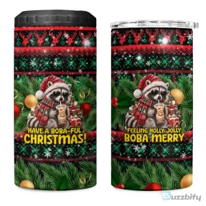 Christmas Raccoon Boba Tea Holiday Can Cooler Tumbler