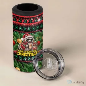 Christmas Raccoon Boba Tea Holiday Can Cooler Tumbler