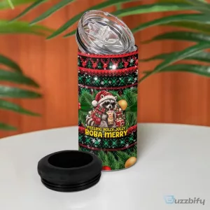 Christmas Raccoon Boba Tea Holiday Can Cooler Tumbler
