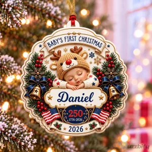 Baby's First Christmas Personalized Ornament, Custom Keepsake for New Baby