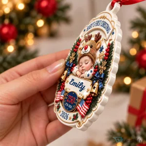 Baby's First Christmas Personalized Ornament, Custom Keepsake for New Baby