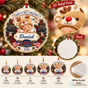 Baby's First Christmas Personalized Ornament, Custom Keepsake for New Baby