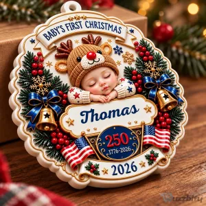 Baby's First Christmas Personalized Ornament, Custom Keepsake for New Baby