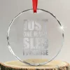 Funny Snowmobiling Just One More Sled I Promise Crystal Glass Christmas Ornament