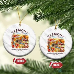 Vermont Fall Foliage Green Mountain State Ceramic Christmas Ornament