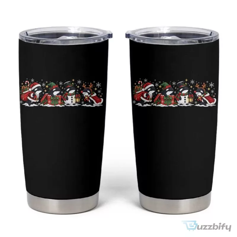 Christmas Orca Whale Snowman Reindeer Holiday Insulated Stainless Steel Tumbler