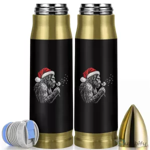 Christmas Bigfoot Blowing Dandelion Bullet Tumbler Vintage Sasquatch Santa Hat Holiday