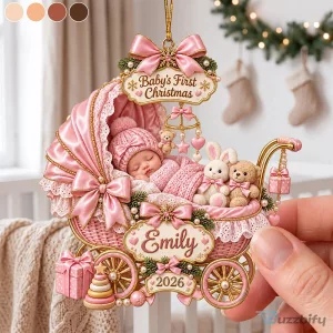 Personalized Baby's First Christmas Carriage Ornament with Name and Year
