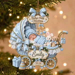 Personalized Baby's First Christmas Carriage Ornament with Name and Year