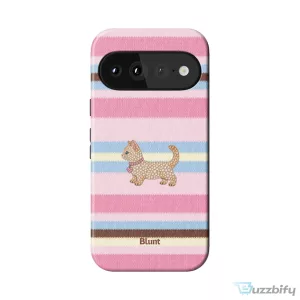 Pink Striped Kitten Pixel Art Design Phone Case