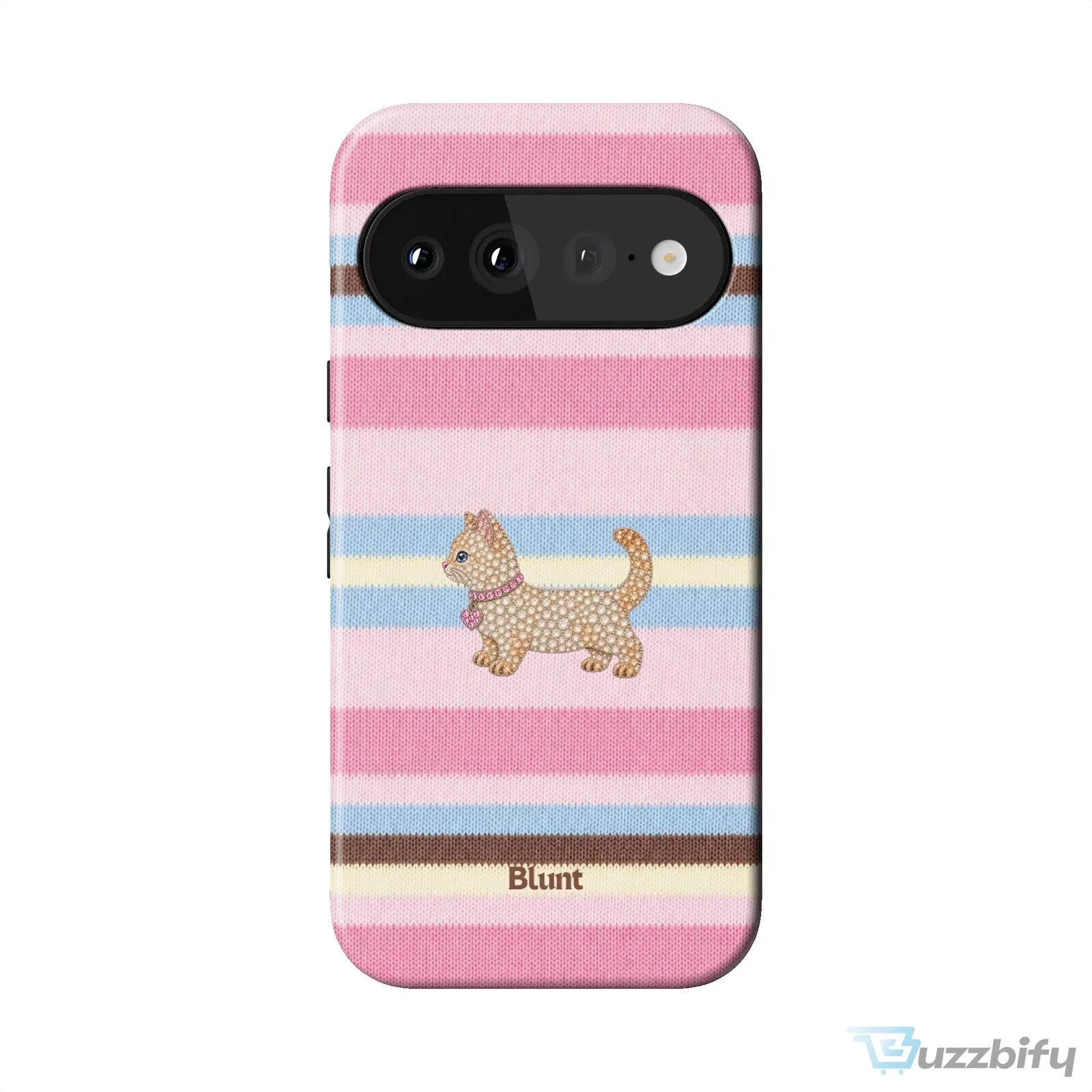 Pink Striped Kitten Pixel Art Design Phone Case