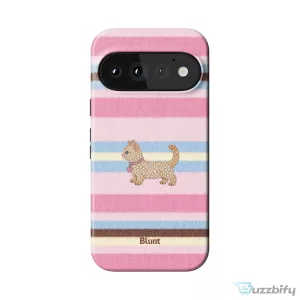 Pink Striped Kitten Pixel Art Design Phone Case