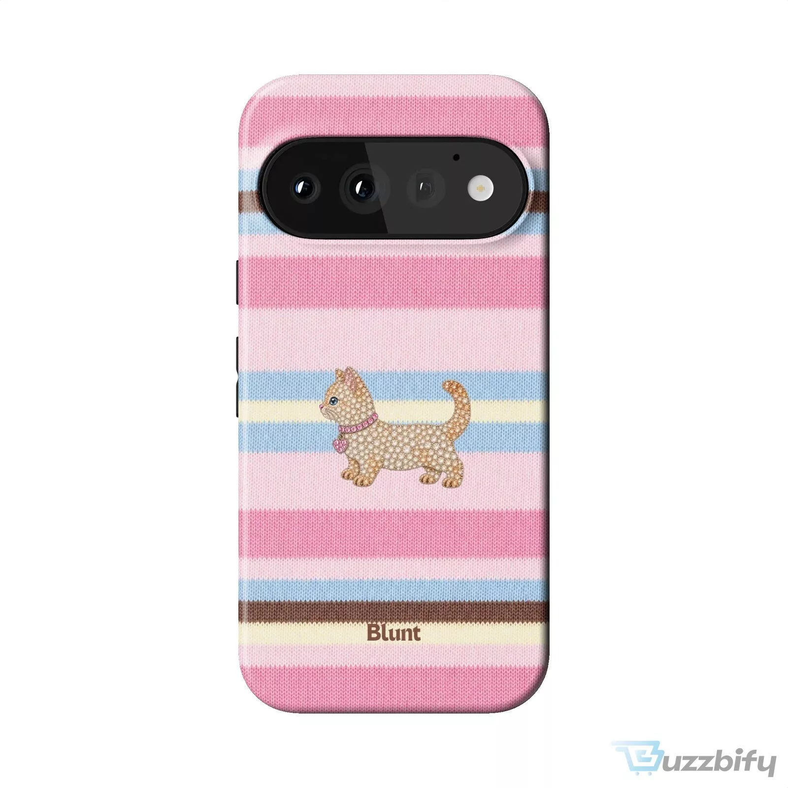 Pink Striped Kitten Pixel Art Design Phone Case