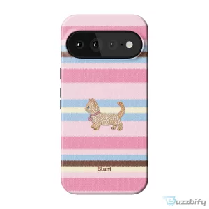 Pink Striped Kitten Pixel Art Design Phone Case