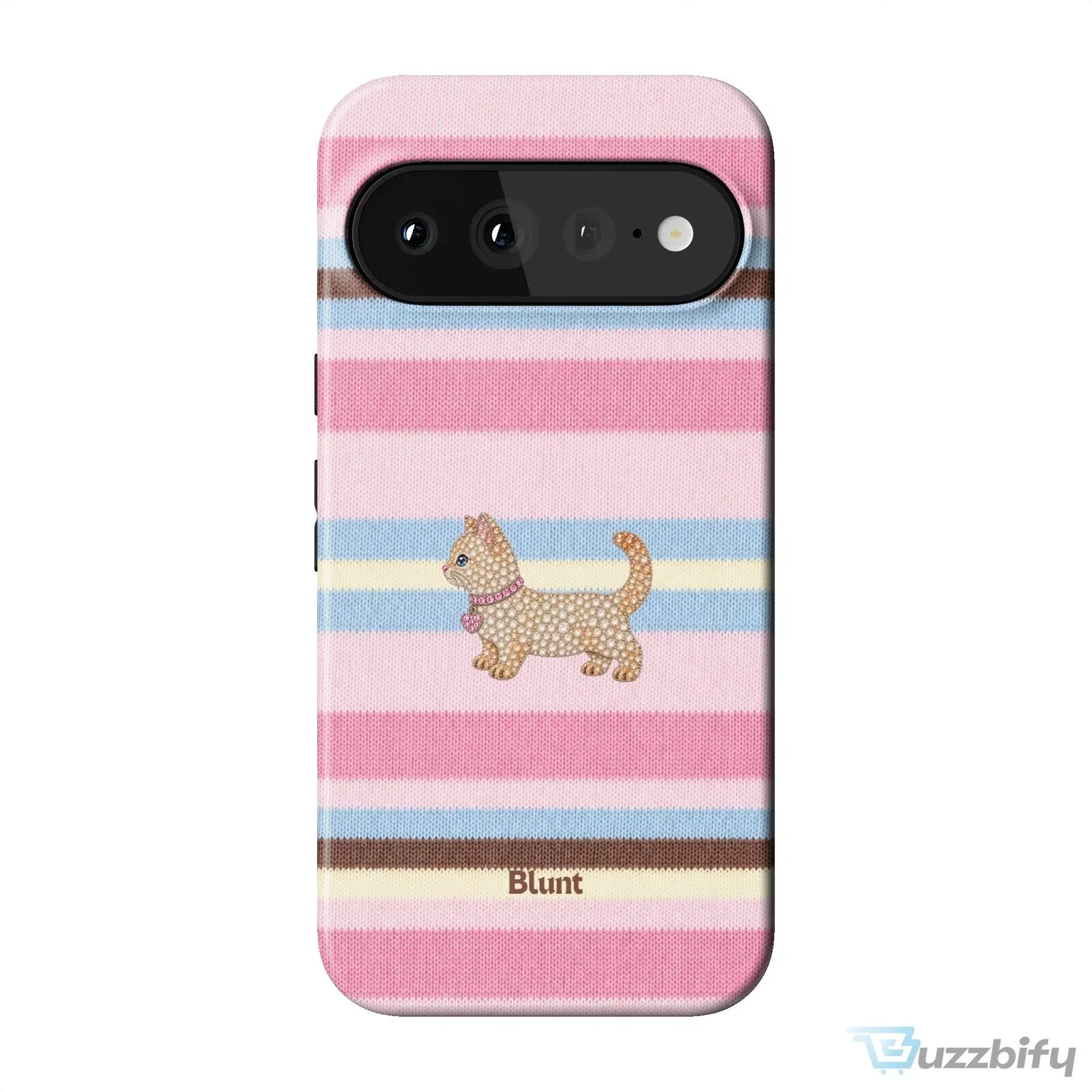 Pink Striped Kitten Pixel Art Design Phone Case