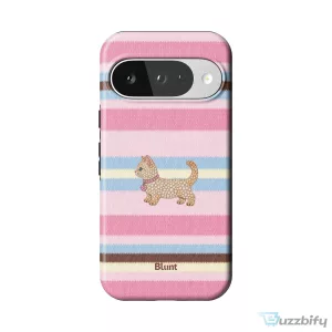 Pink Striped Kitten Pixel Art Design Phone Case