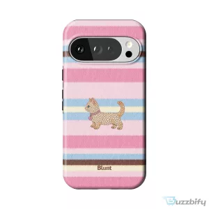 Pink Striped Kitten Pixel Art Design Phone Case