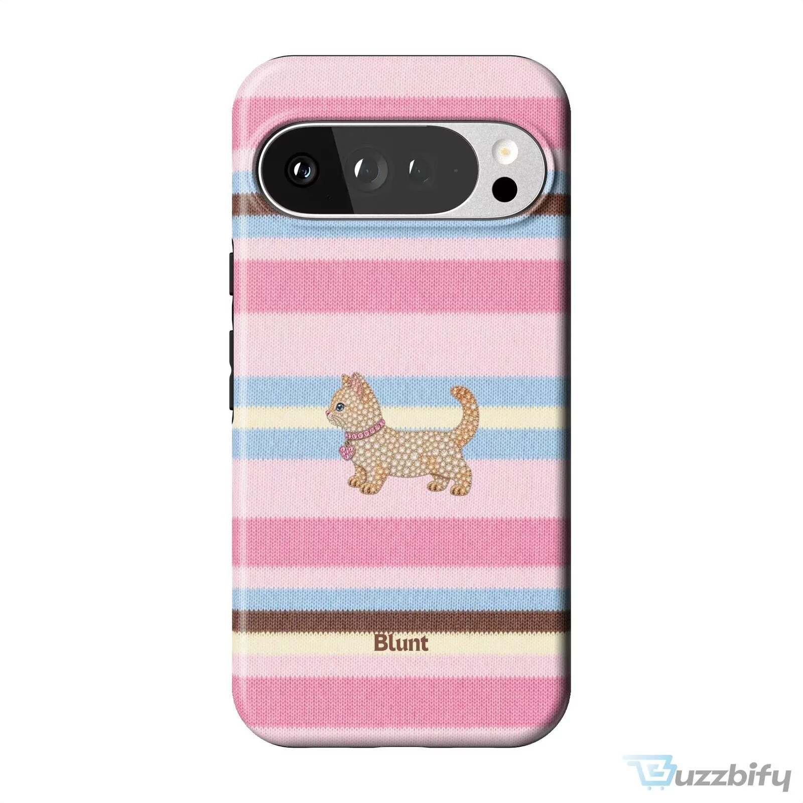 Pink Striped Kitten Pixel Art Design Phone Case