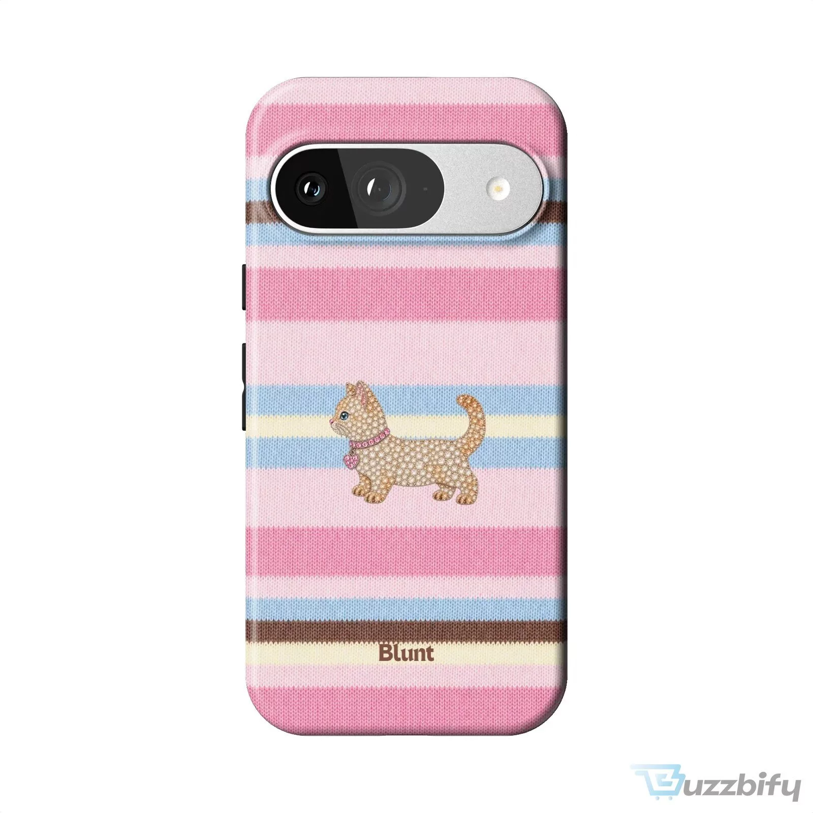 Pink Striped Kitten Pixel Art Design Phone Case