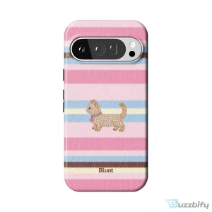 Pink Striped Kitten Pixel Art Design Phone Case