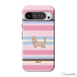 Pink Striped Kitten Pixel Art Design Phone Case