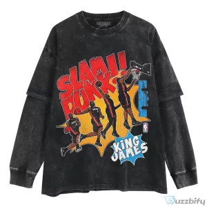 LeBron James Slam Dunk King James Basketball Vintage Washed Long Sleeve T-Shirt