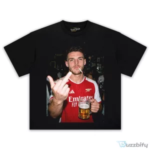Declan Rice Arsenal Football Club Player Drinking Beer Middle Finger T-Shirt