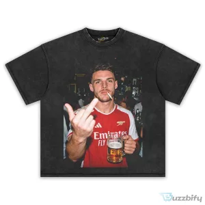 Declan Rice Arsenal Football Club Player Drinking Beer Middle Finger T-Shirt