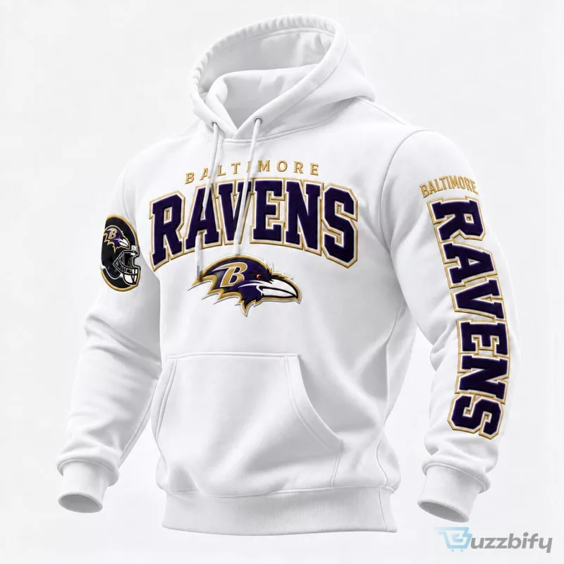 White Pullover Hoodie featuring Baltimore Ravens Football Team Logo
