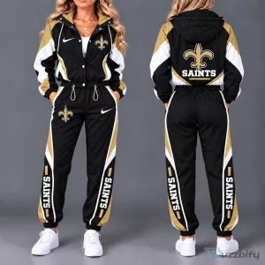 New Orleans Saints NFL Team Black and Gold Windbreaker Jacket