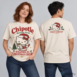 Hello Kitty Chipotle Mexican Grill Wrapped In Christmas Cheer Holiday T-Shirt