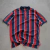 Vintage Ralph Lauren Striped Polo Shirt for Men, Red and Navy Blue Vertical Stripes