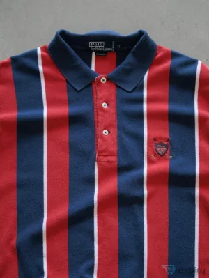 Vintage Ralph Lauren Striped Polo Shirt for Men, Red and Navy Blue Vertical Stripes