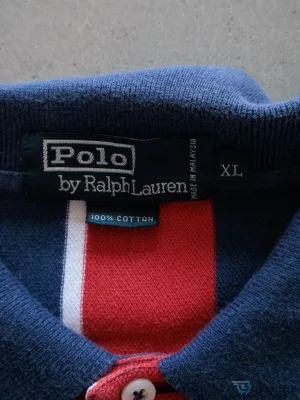Vintage Ralph Lauren Striped Polo Shirt for Men, Red and Navy Blue Vertical Stripes