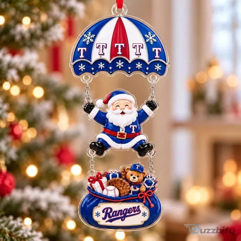 Texas Rangers Baseball Santa Claus Parachute Christmas Tree Ornament