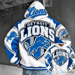 Detroit Lions NFL Football Team Logo White and Blue Hoodie