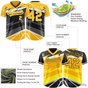Custom Gold Black Lightning Geometric Zigzag Reversible Pullover Baseball Jersey