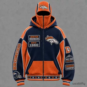 Denver Broncos Full-Zip Balaclava Hoodie with Patches and Team Logos