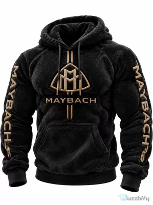 Maybach Luxury Car Brand Black and Gold Embroidered Fleece Hoodie