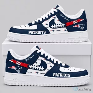 New England Patriots NFL Football Team Custom Name White and Navy Sneakers