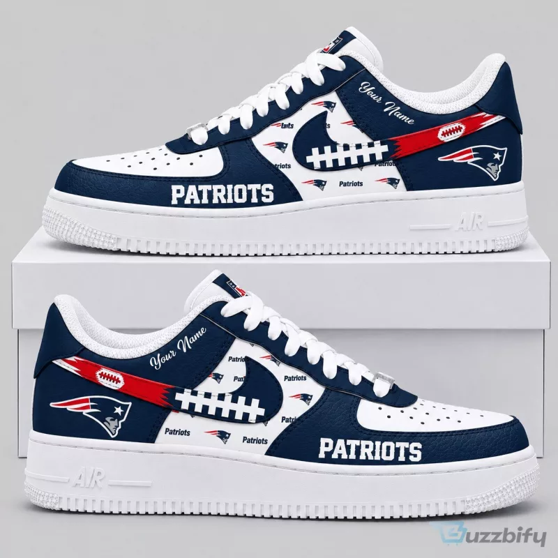 New England Patriots NFL Football Team Custom Name White and Navy Sneakers