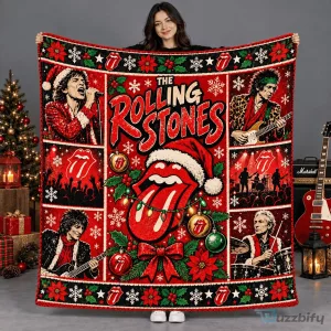 The Rolling Stones Christmas Tongue Logo Collage Fleece Blanket