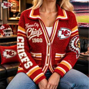 Red Open Knit Cardigan Sweater for Women - Kansas City Chiefs