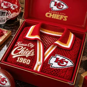 Red Open Knit Cardigan Sweater for Women - Kansas City Chiefs