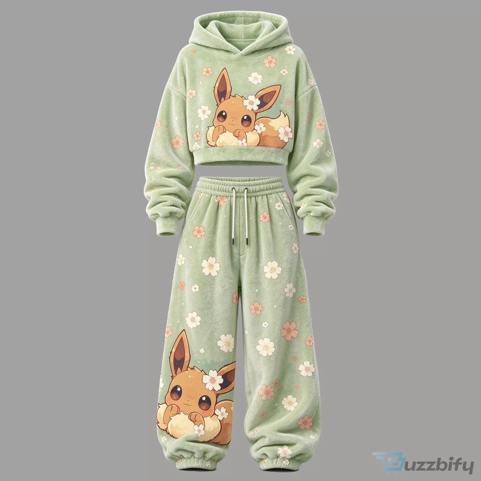 Eevee Pokémon Floral Pattern Cropped Hoodie and Sweatpants Set