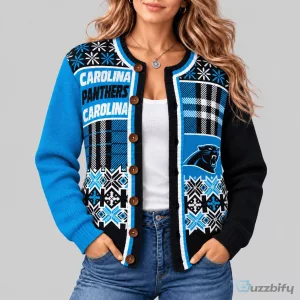 Carolina Panthers NFL Fair Isle Knit Cardigan Sweater