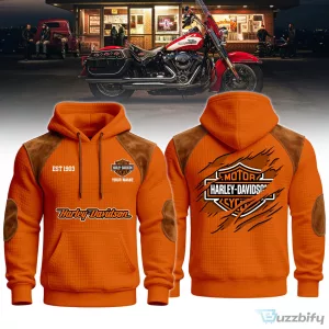 Harley-Davidson Motorcycle Enthusiast Orange Quilted Pullover Hoodie