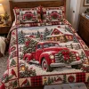 Christmas Farmhouse Red Truck Winter Scene Quilted Bedding Set